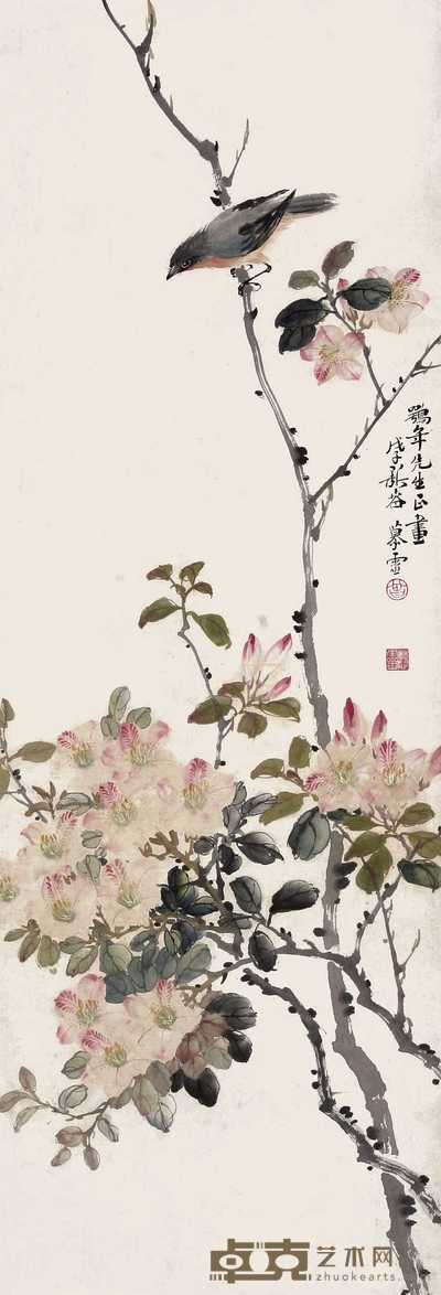 曾慕灵 花鸟 立轴 96×33cm